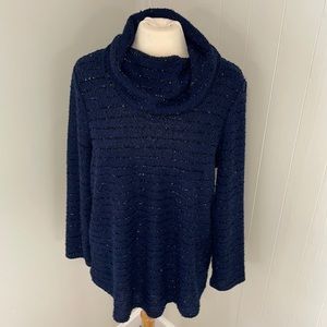 Chico’s Blue & Black Metallic Stripped Sweater